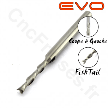 Fraise 2 dents coupe à gauche FishTail 2 mm LU 12 mm Q 3.175 mm EVO