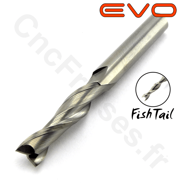 Fraise 2 dents hélicoïdales Downcut FishTail 6mm LU 25mm Q 6mm EVO